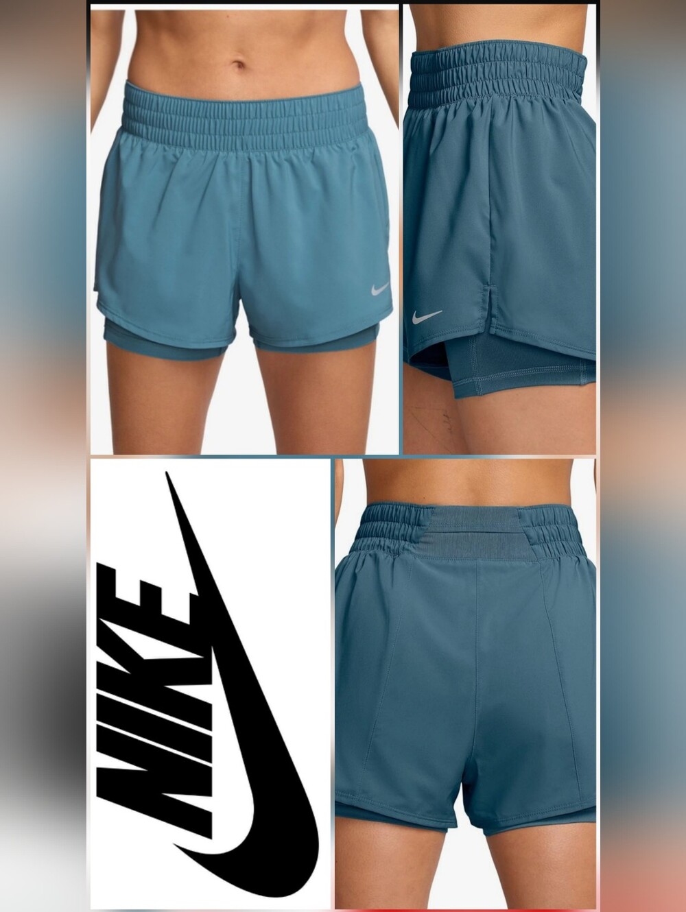 3 For $30😃 Nike One Dri-Fit 3" 2-in-1 High- Waisted Shorts In Noise Aqua Blue